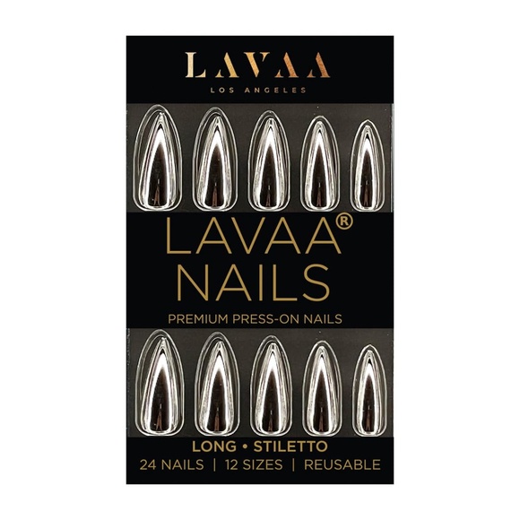 Lavaa Beauty Mirror Chrome Long Stiletto Press On Nails - Picture 2 of 6